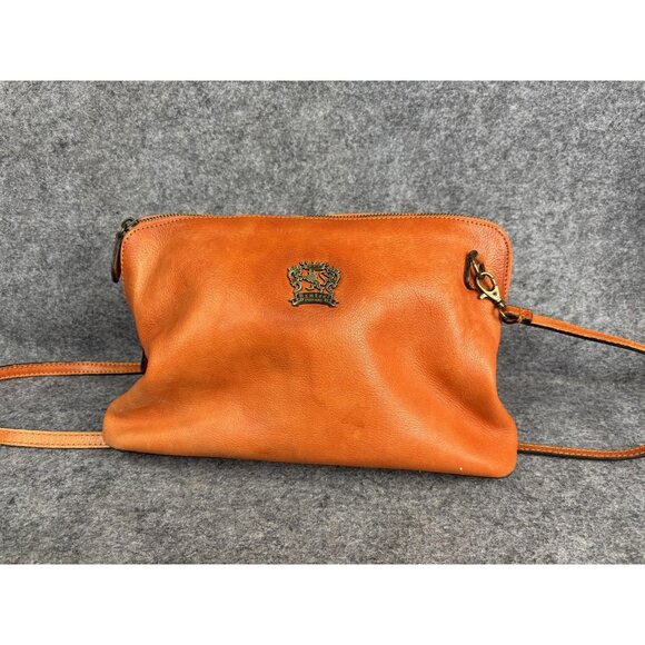 Pratesi Leather Crossbody Purse Bag Womens Orange Made in Italy Zip Pocket Logo - Picture 1 of 10